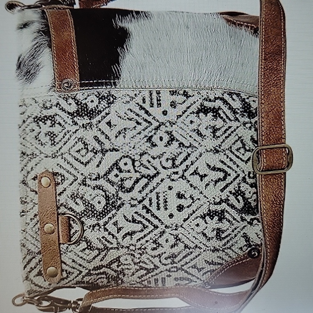 Myra NWT Cowhide Cotton Canvas & HairOn Shouoder Crossbody Bag